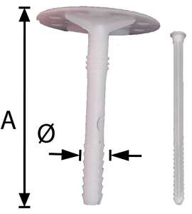 Image produit Chevilles Isolation - Avec Clou Nylon - Pour fixation isolant de 40 &agrave; 170 mm sur b&eacute;ton/brique