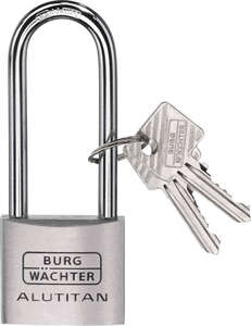 Image produit BURGWACHTER - Cadenas &agrave; cl&eacute;s - 770 - Alu Titan - &Oslash; 6,5 mm Dim Int Anse : 22 x 65 mm - H Totale : 107 mm