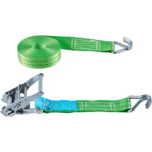 Image produit Sangle d'Arrimage en 2 parties - avec cliquet-tendeur et crochet en pointe - Charge 2000 kg - Polyester - 38 mm x 6 M&egrave;tr