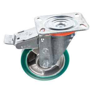Image produit Roue en Polyurethane Corps alu &Oslash;100mm pivot.frein - Charge max 200kg - Hauteur tot. 128mm - Plateau 100 x 185 mm