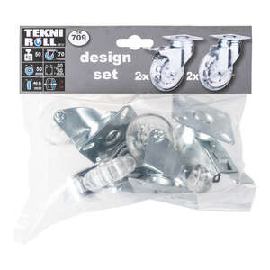 Image produit Roulettes Design &Oslash; 50mm - Kit 4 pivotantes / 2 avec frein - Charge max 40kg - Hauteur tot. 70mm - Plateau 60 x 60 mm