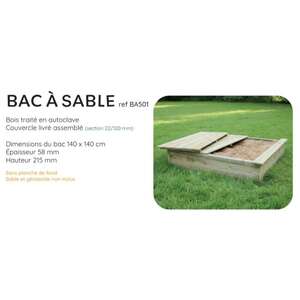 Image produit WOOD 4 LIFE - R&eacute;f. BA501 - Bac &agrave; sable + couvercle (Sur Cde, D&eacute;lai +/- 1 semaine)