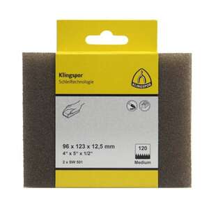Image produit KLINGSPOR - &Eacute;ponge &agrave; poncer - pour Peinture / Bois - SW 501 - 96 x 123 x 12.5 mm - Grain 120 ou 220